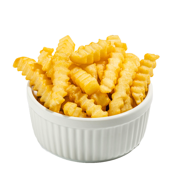 A vibrant bowl of crinkle cut french fries highlighting their crunchy exterior and appealing golden hue, perfect for snacking